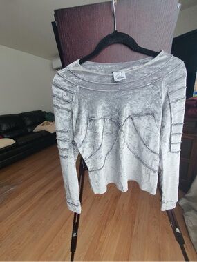 Moschino Silver Velvet Paneled Scoop-Neck Sweatshirt